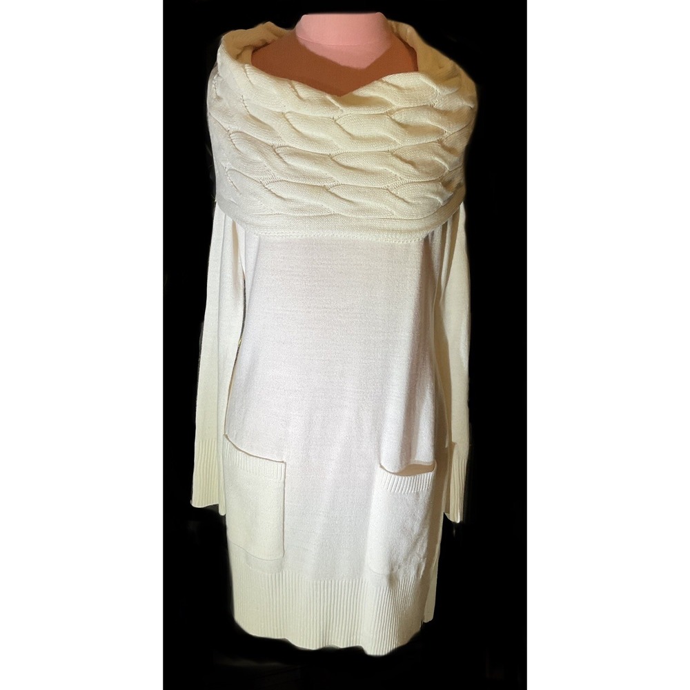 NYC Cream Colored Sweater Dress With Cowl Collar Size Small